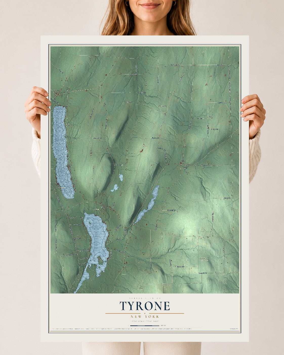 Tyrone, New York map print, 24" x 36" Archival Matte Print mockup