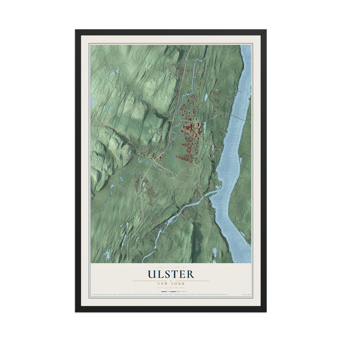 Ulster, New York map print, 12" x 18" W/ Black Ayous Wood Frame mockup