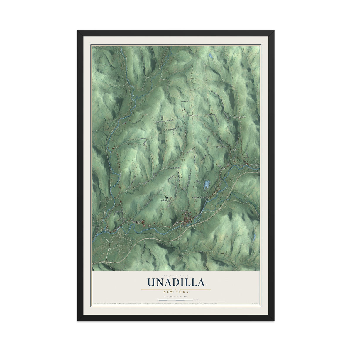 Unadilla, New York map print, 12" x 18" W/ Black Ayous Wood Frame mockup