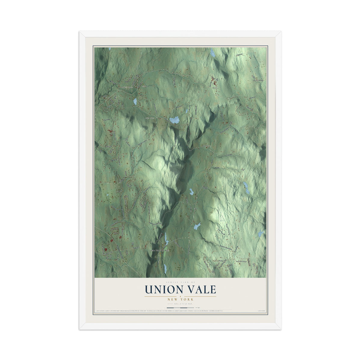 Union Vale, New York map print, 12" x 18" W/ White Ayous Wood Frame mockup
