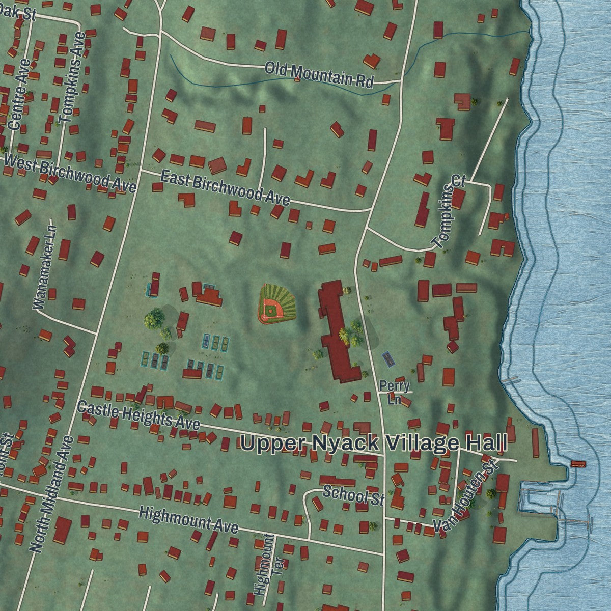 Close-up of the map of Upper Nyack, New York print showing street and building detail