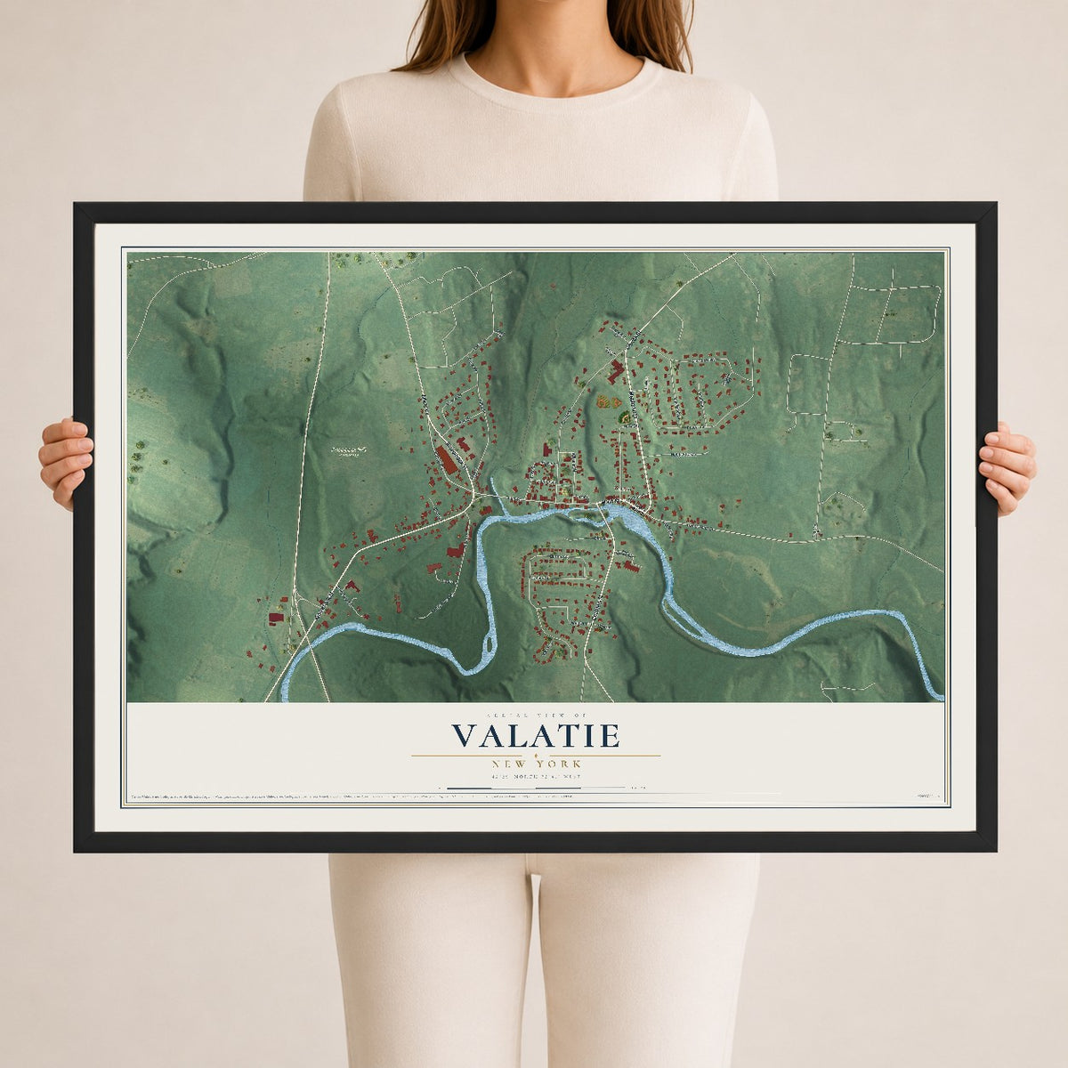 Valatie, New York map print, 24" x 36" W/ Black Ayous Wood Frame mockup
