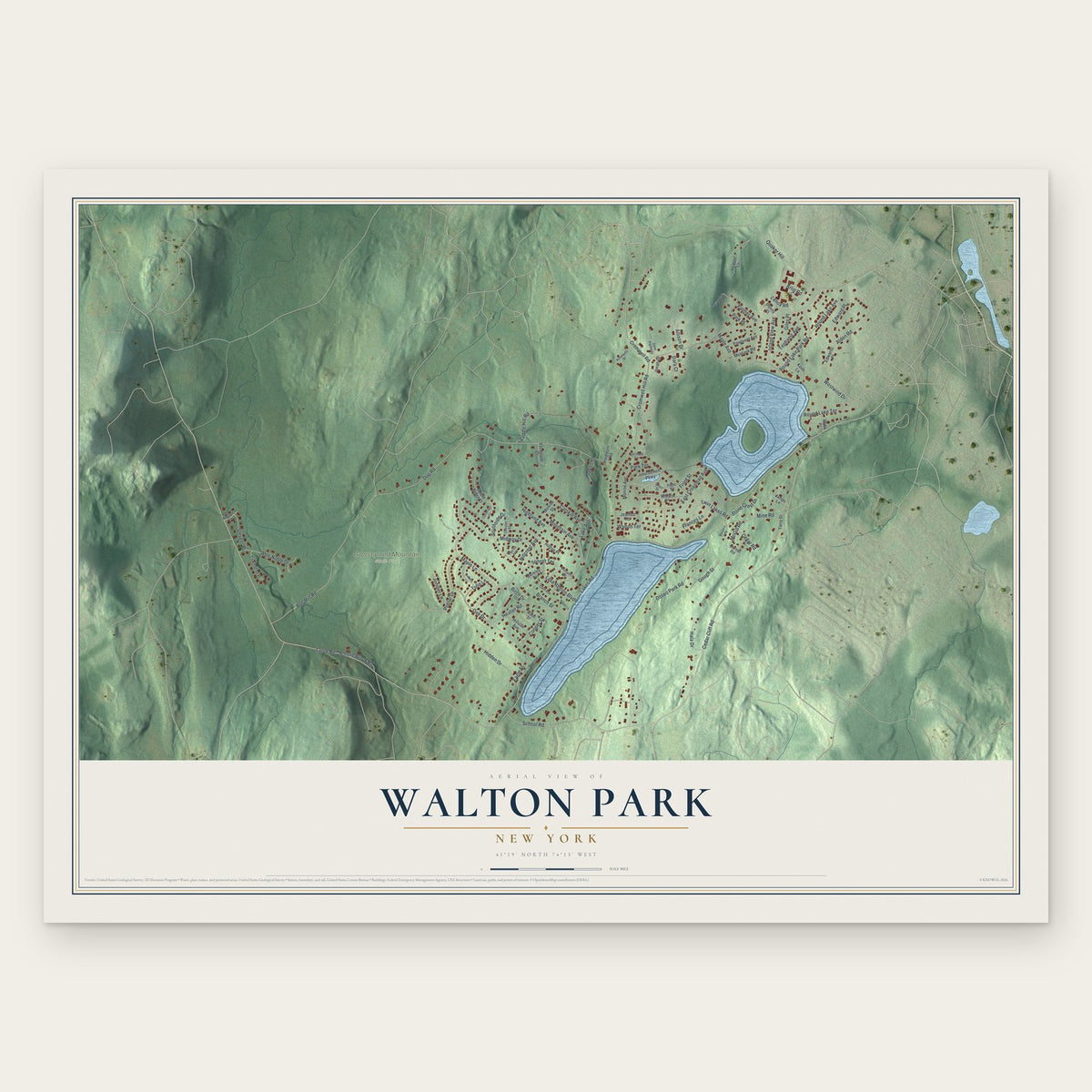 Walton Park, New York map print, the full design