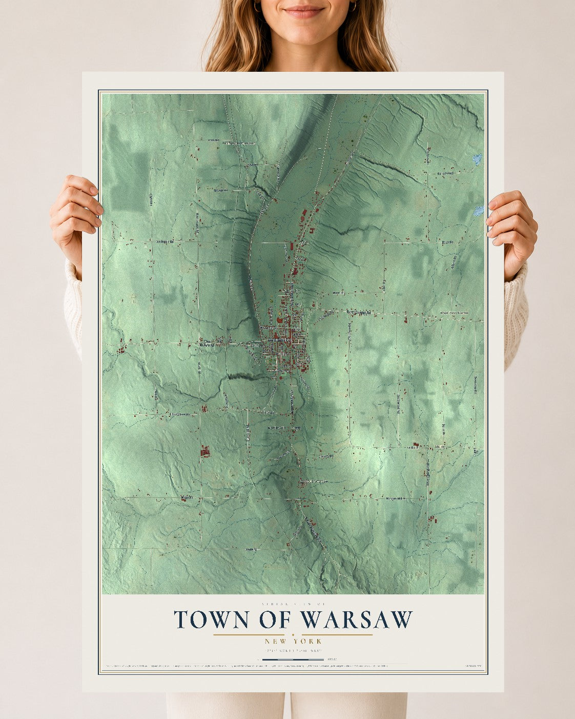 Warsaw, New York map print, 24" x 36" Archival Matte Print mockup