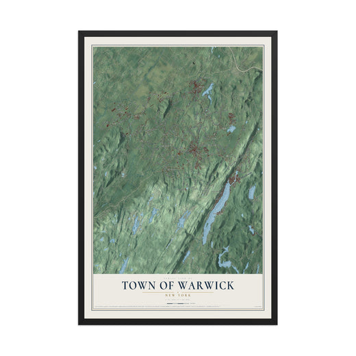 Map of the Town of Warwick, New York, 12 x 18 inch print in a black wood frame