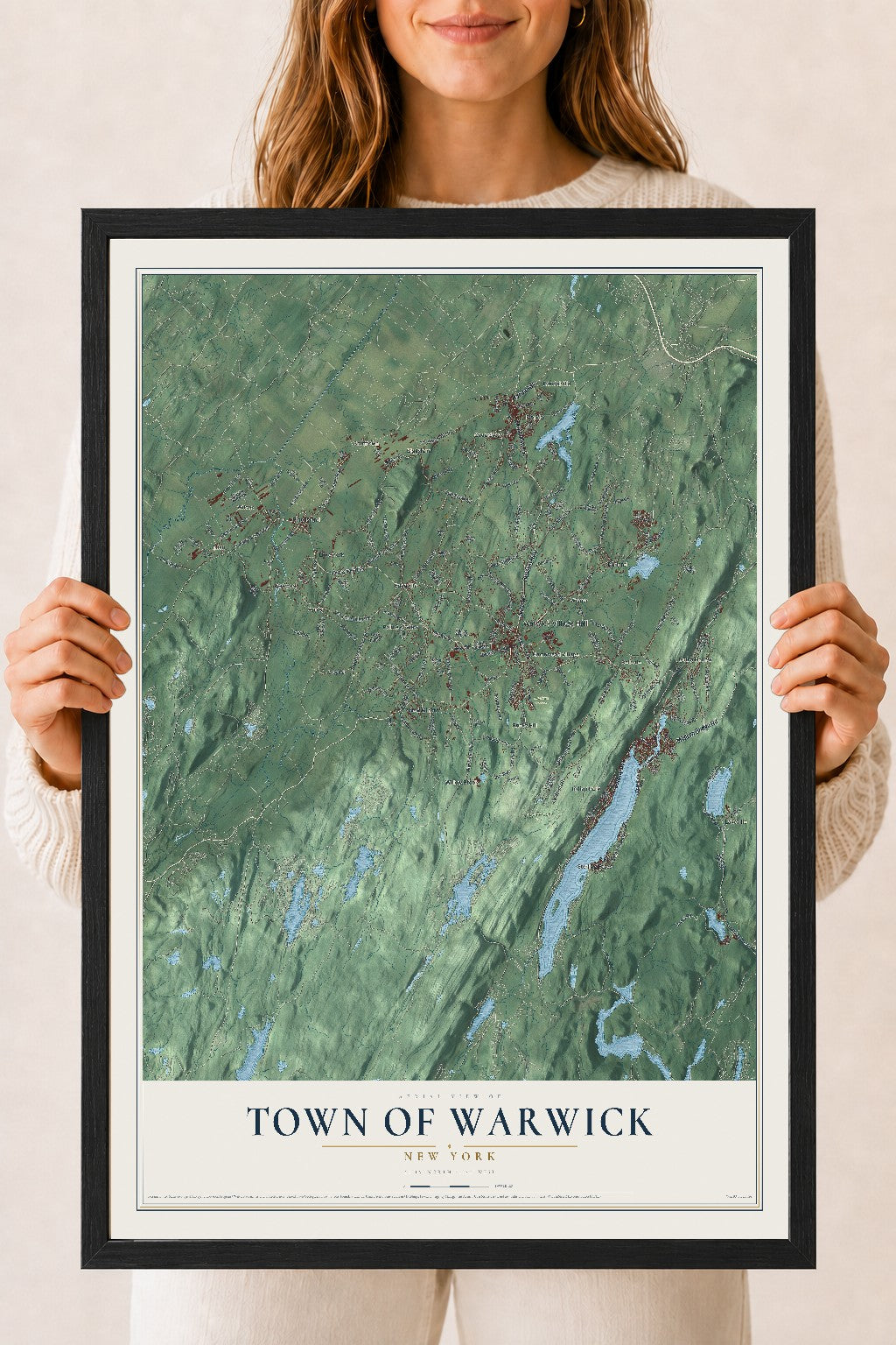 Map of the Town of Warwick, New York, 18 x 24 inch print in a black wood frame
