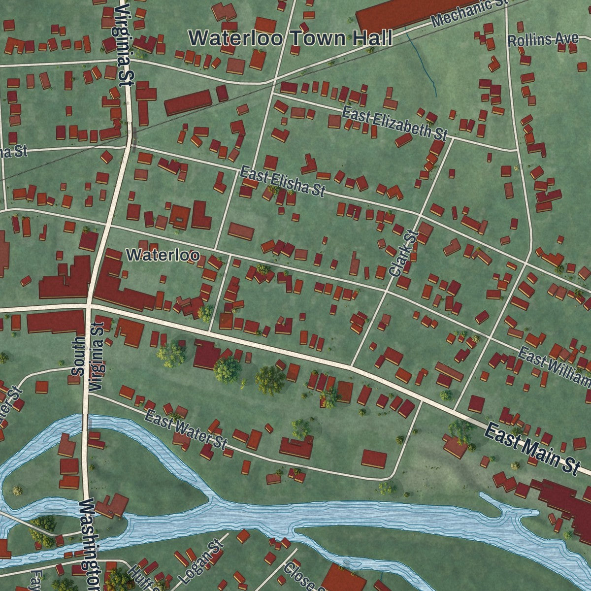 Close-up 1 of the Waterloo, New York map artwork