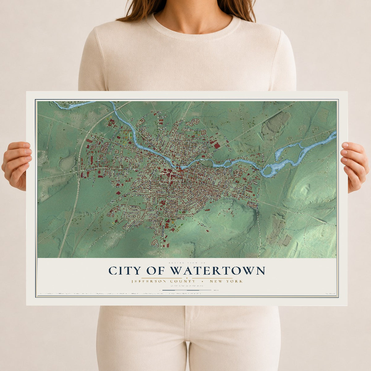 Watertown, New York map print, 12" x 18" Archival Matte Print mockup