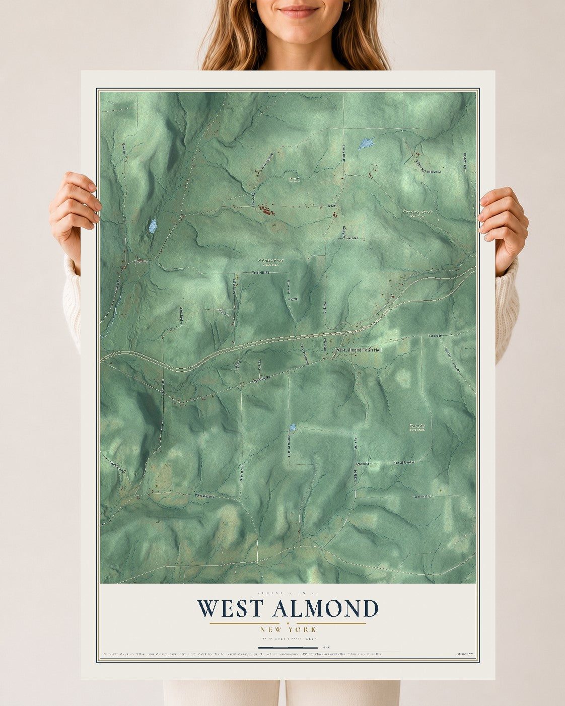 West Almond, New York map print, 24" x 36" Archival Matte Print mockup