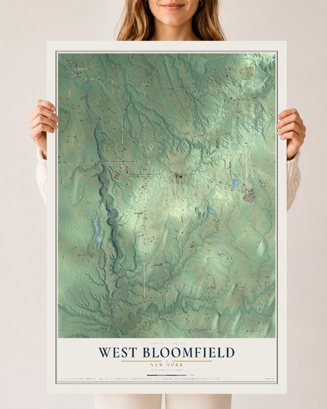 West Bloomfield, New York map print, 24" x 36" Archival Matte Print mockup