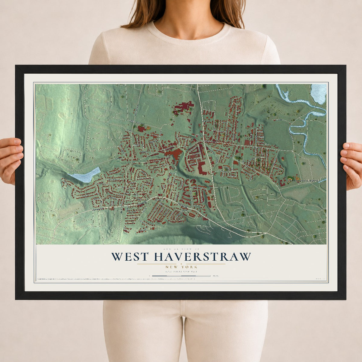 West Haverstraw, New York map print, 18" x 24" W/ Black Ayous Wood Frame mockup