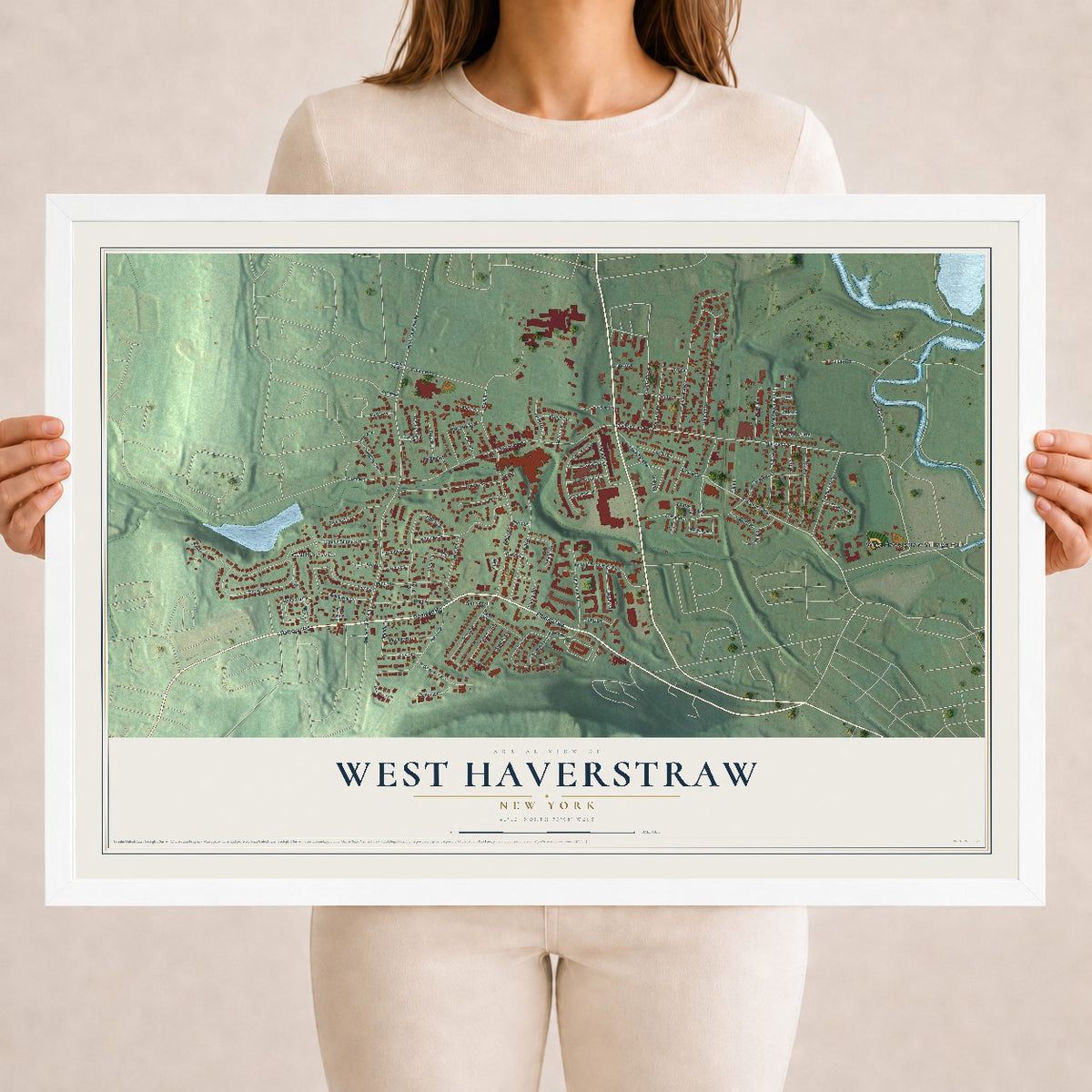 West Haverstraw, New York map print, 18" x 24" W/ White Ayous Wood Frame mockup