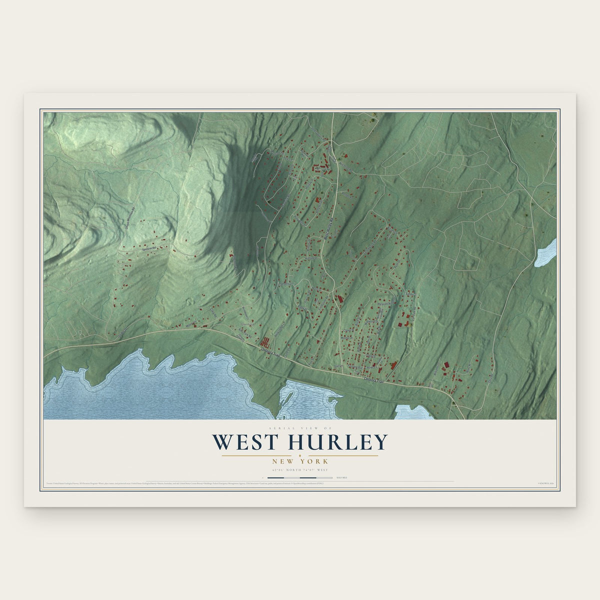 West Hurley, New York map print, the full design