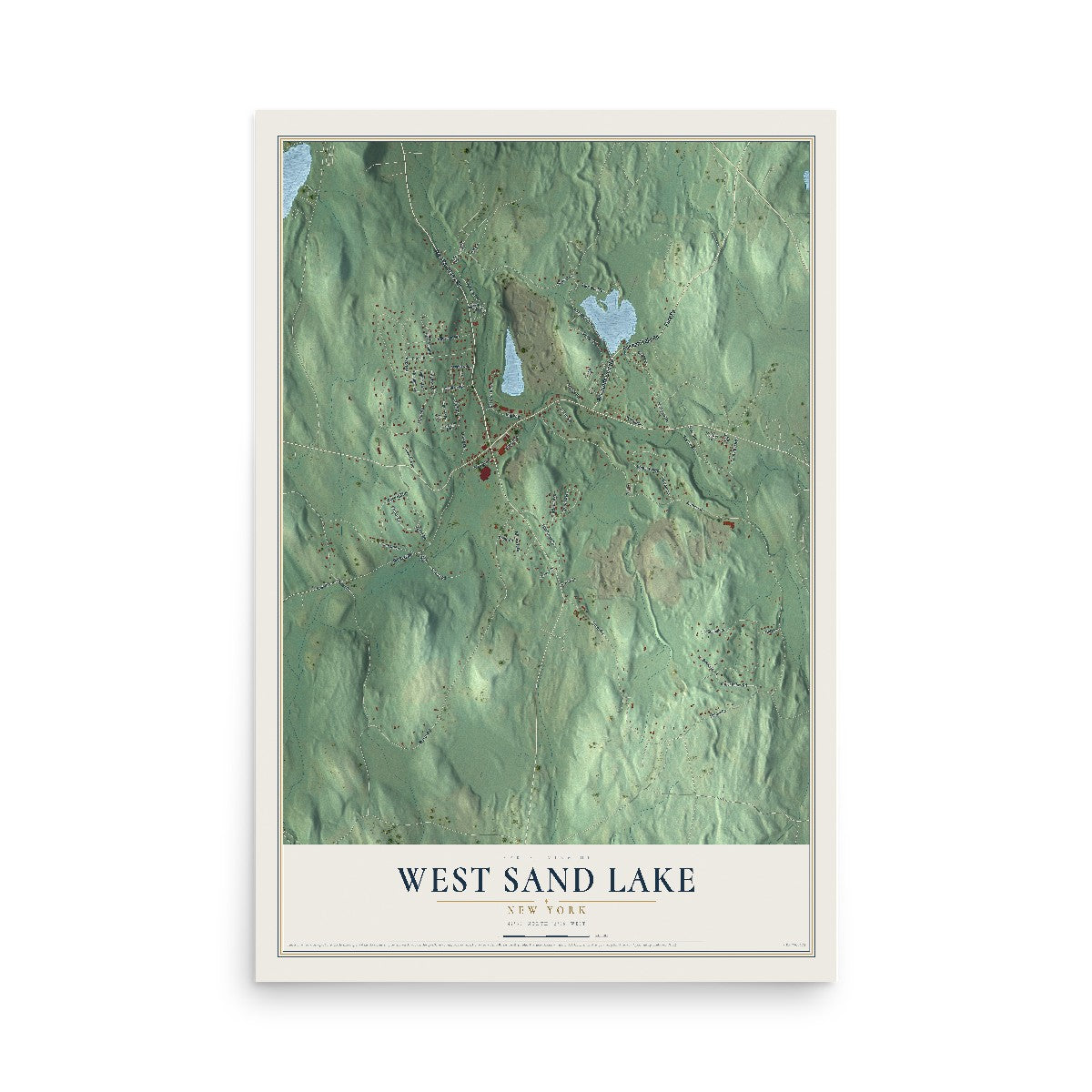 West Sand Lake, New York map print, 12" x 18" Archival Matte Print mockup