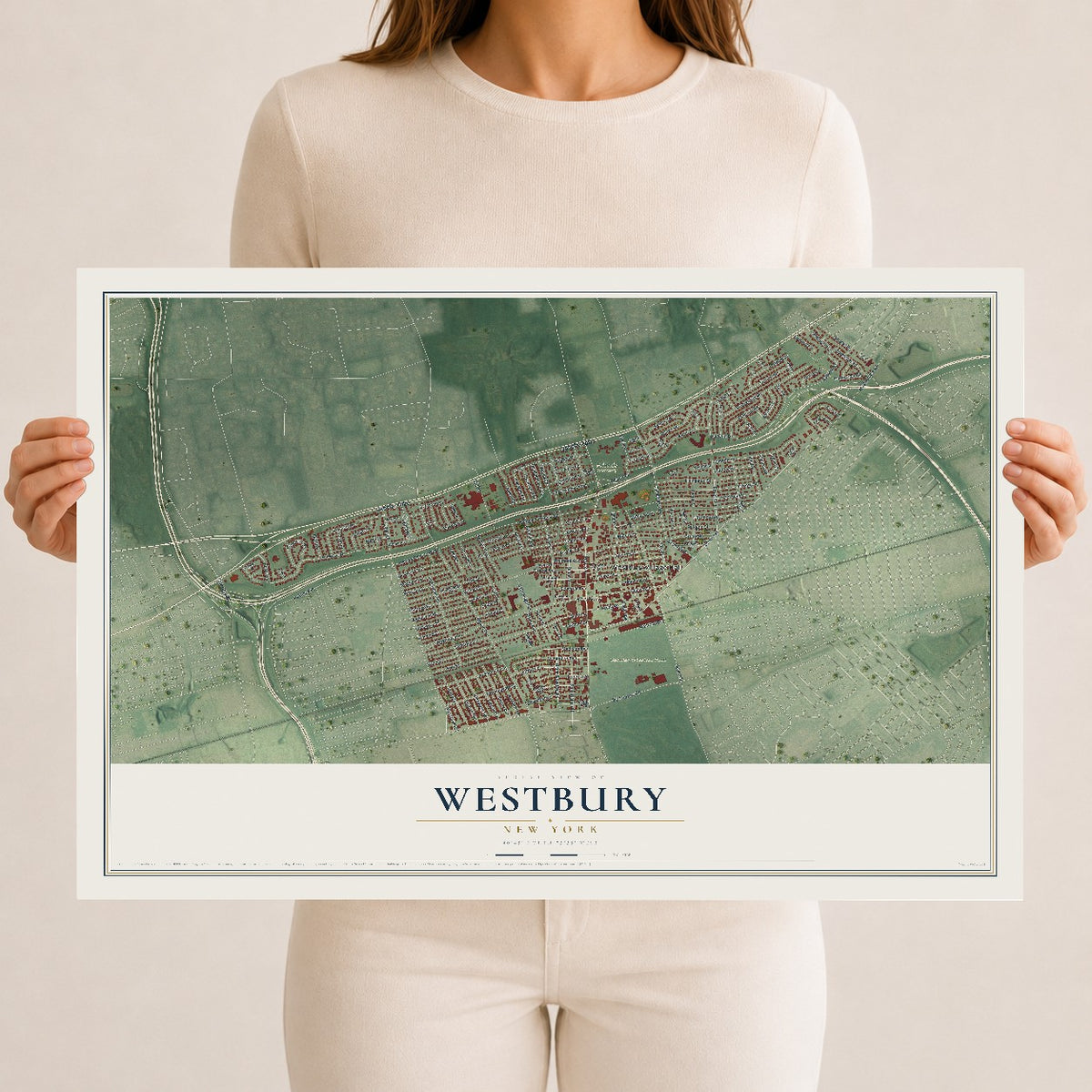 Westbury, New York map print, 12" x 18" Archival Matte Print mockup