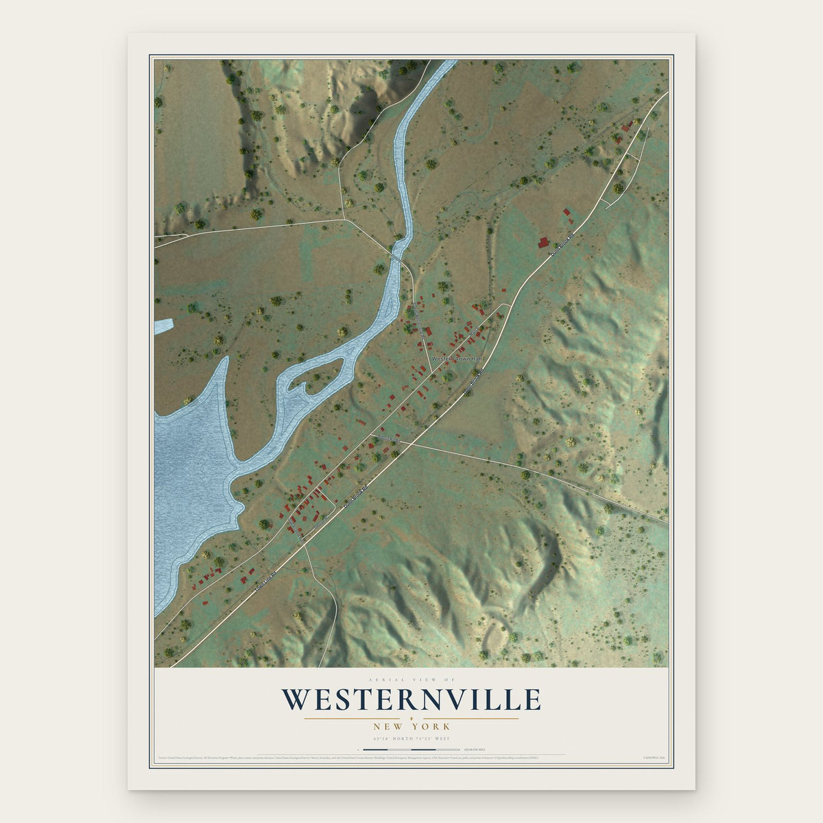 Westernville, New York map print, the full design