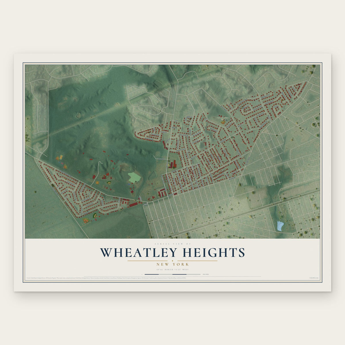 Wheatley Heights, New York map print, the full design