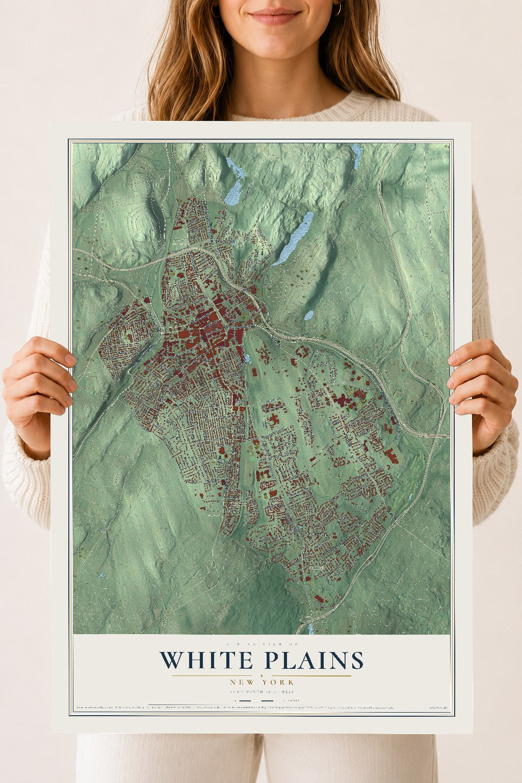 White Plains, New York map print, 18" x 24" Archival Matte Print mockup