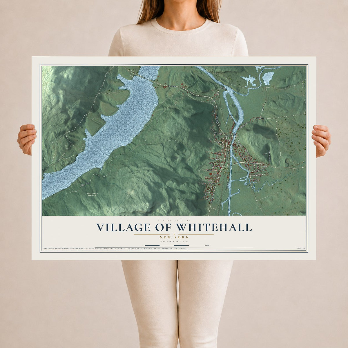 Whitehall, New York map print, 24" x 36" Archival Matte Print mockup