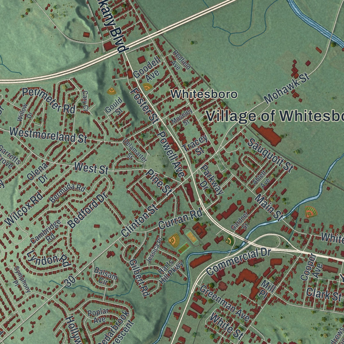 Close-up 1 of the Whitestown, New York map artwork