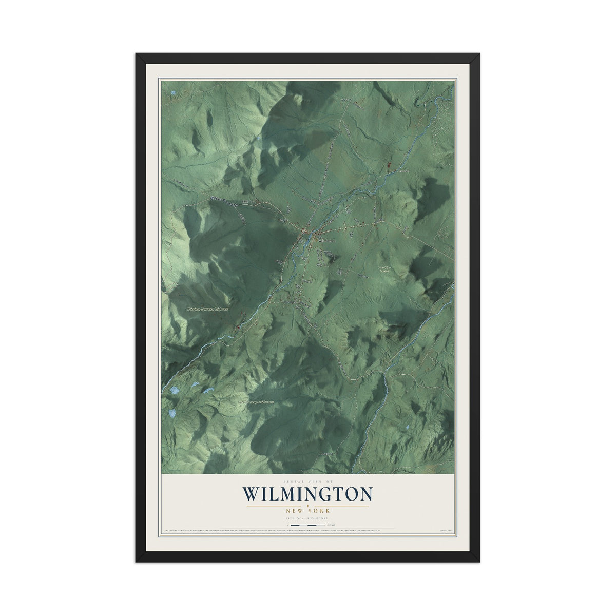 Wilmington, New York map print, 12" x 18" W/ Black Ayous Wood Frame mockup