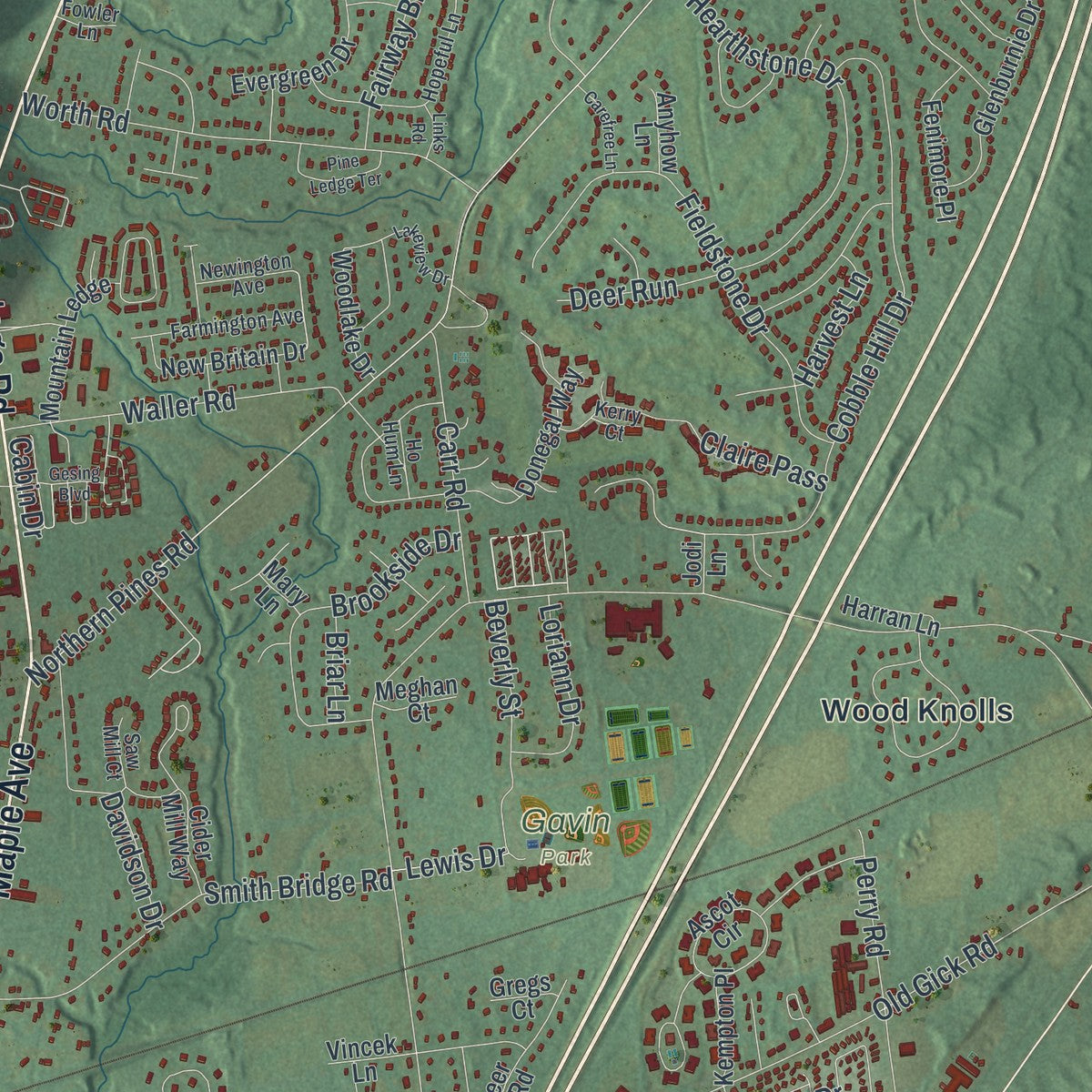 Close-up 1 of the Wilton, New York map artwork