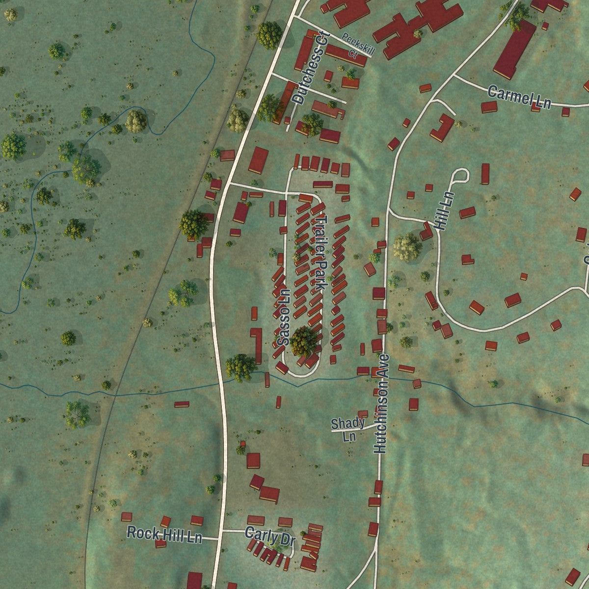 Close-up of the map of Wingdale, New York print showing street and building detail