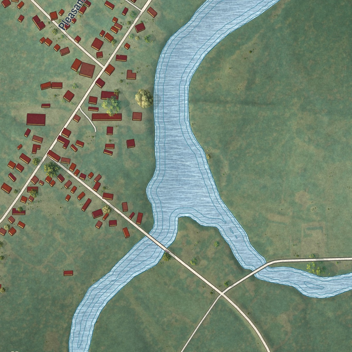 Close-up of the map of Winthrop, New York print showing street and building detail
