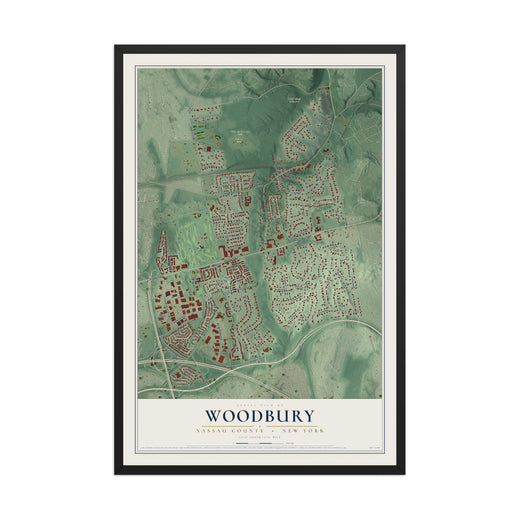Map of Woodbury, Nassau County, New York, 12 x 18 inch print in a black wood frame