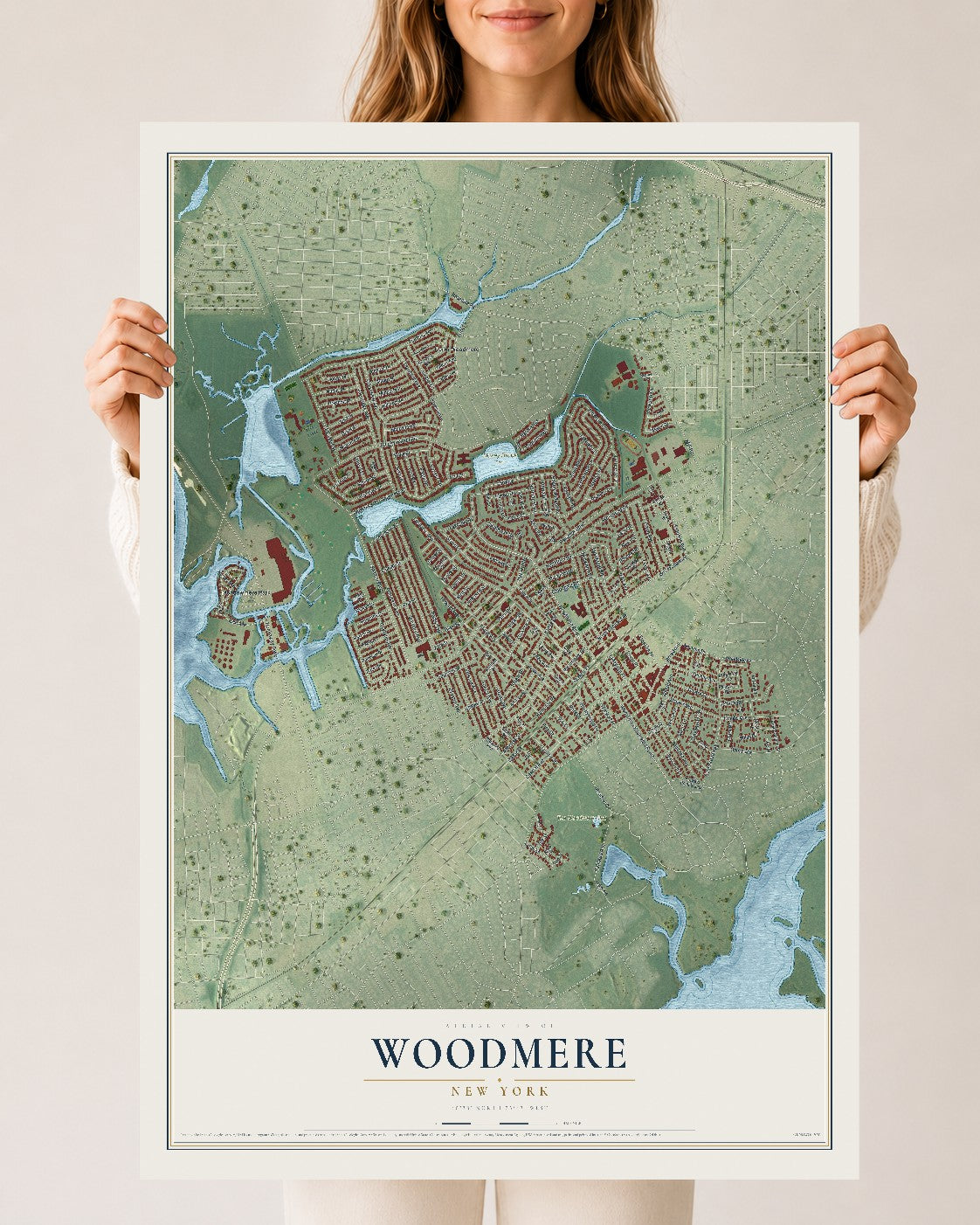 Woodmere, New York map print, 24" x 36" Archival Matte Print mockup