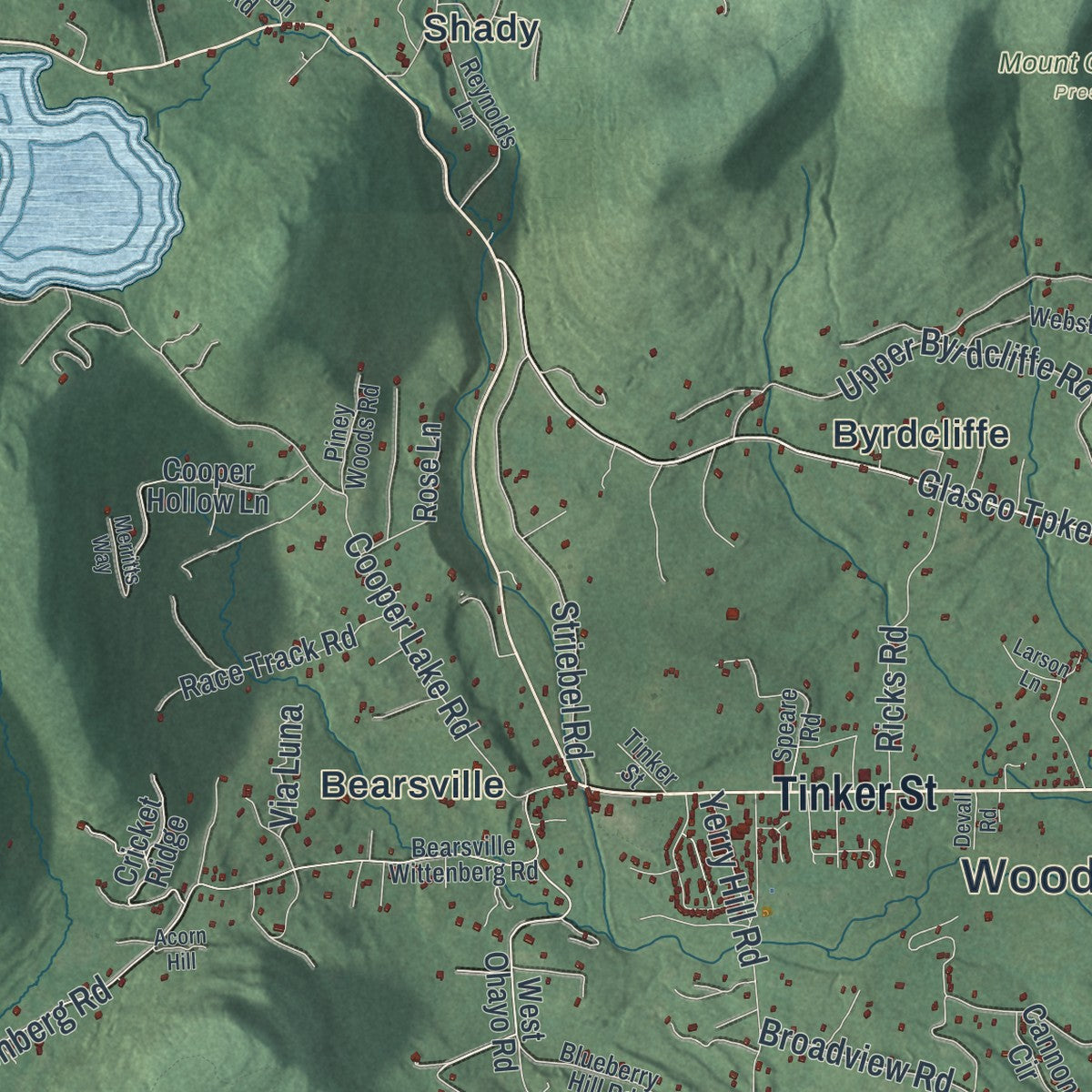 Close-up 2 of the Woodstock, New York map artwork