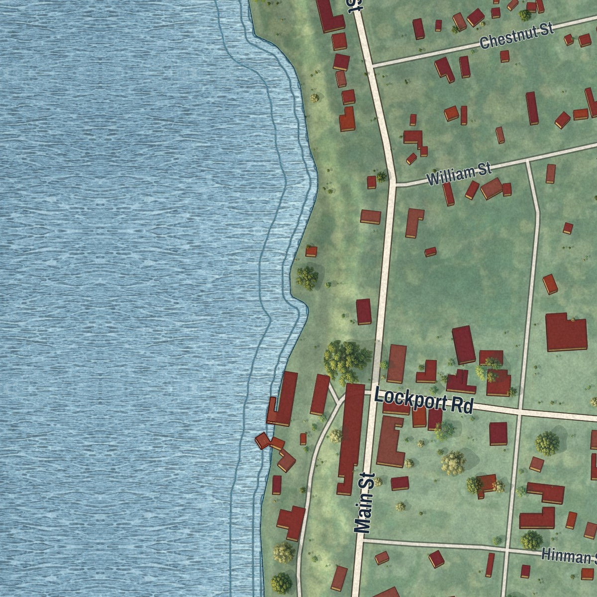 Close-up of the map of Youngstown, New York print showing street and building detail