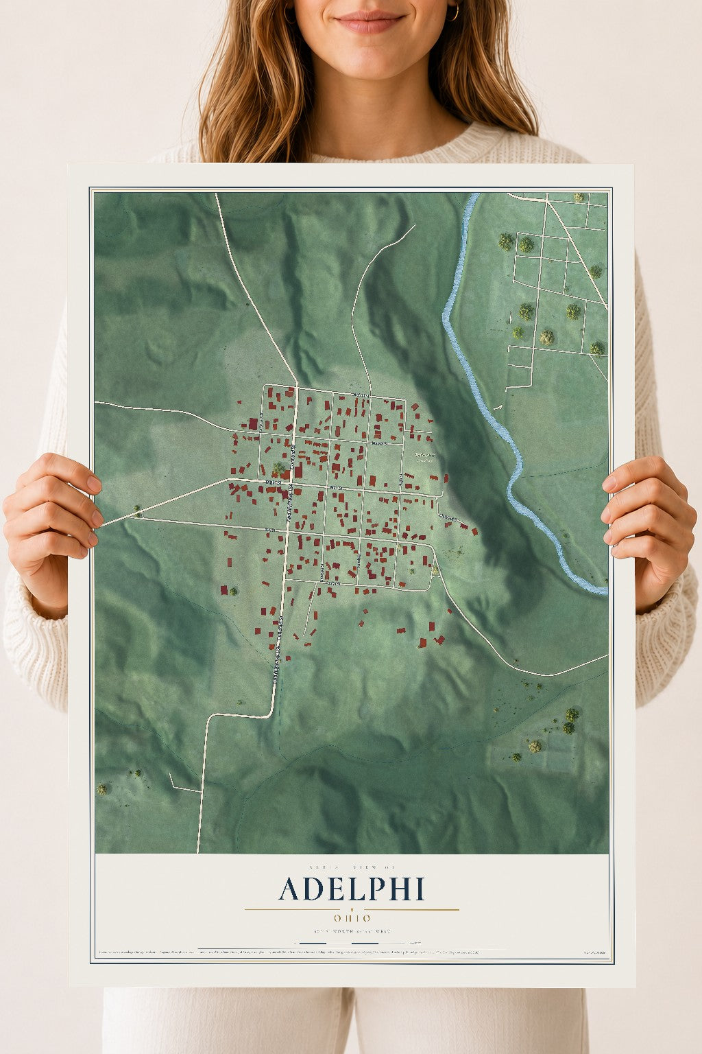Map of Adelphi, Ohio, 18 x 24 inch unframed archival matte print