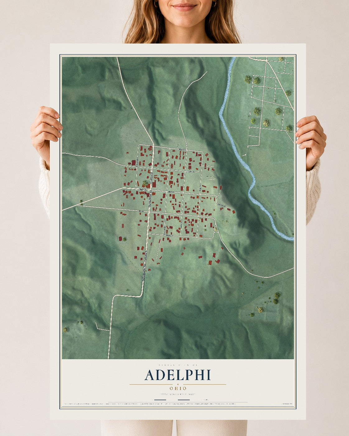 Map of Adelphi, Ohio, 24 x 36 inch unframed archival matte print