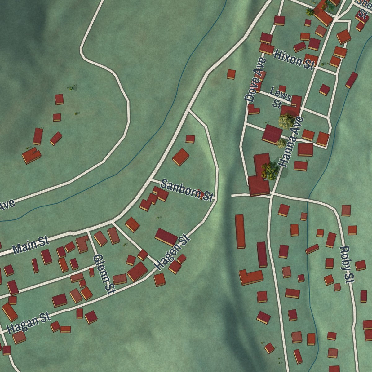 Second close-up of the map of Adena, Ohio print showing more streets and buildings