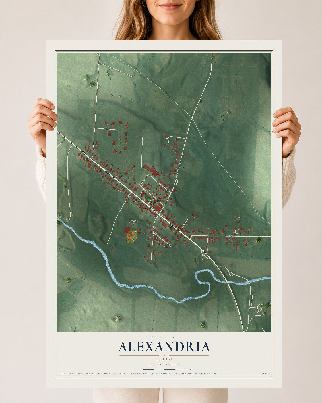 Map of Alexandria, Ohio, 24 x 36 inch unframed archival matte print