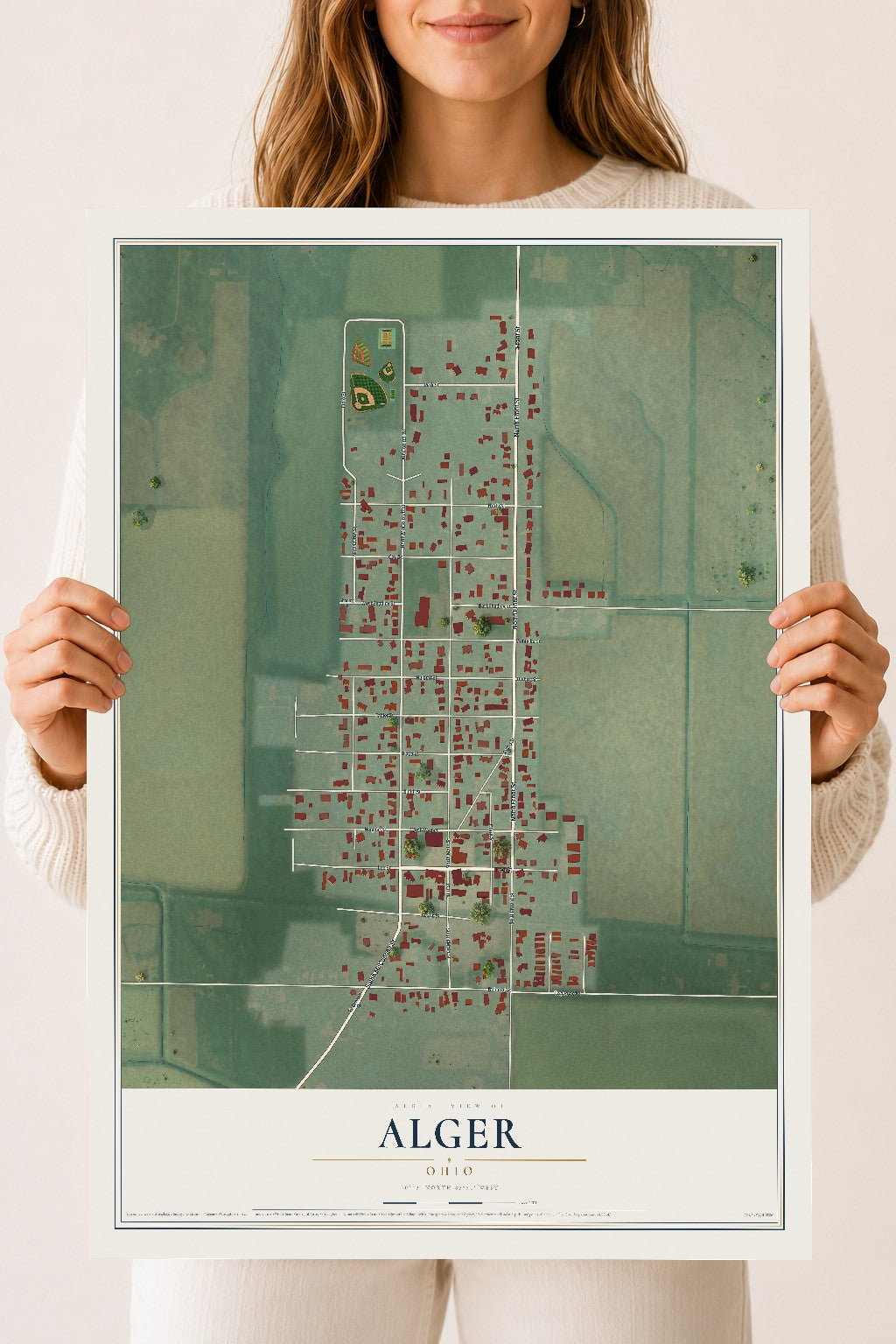 Map of Alger, Ohio, 18 x 24 inch unframed archival matte print