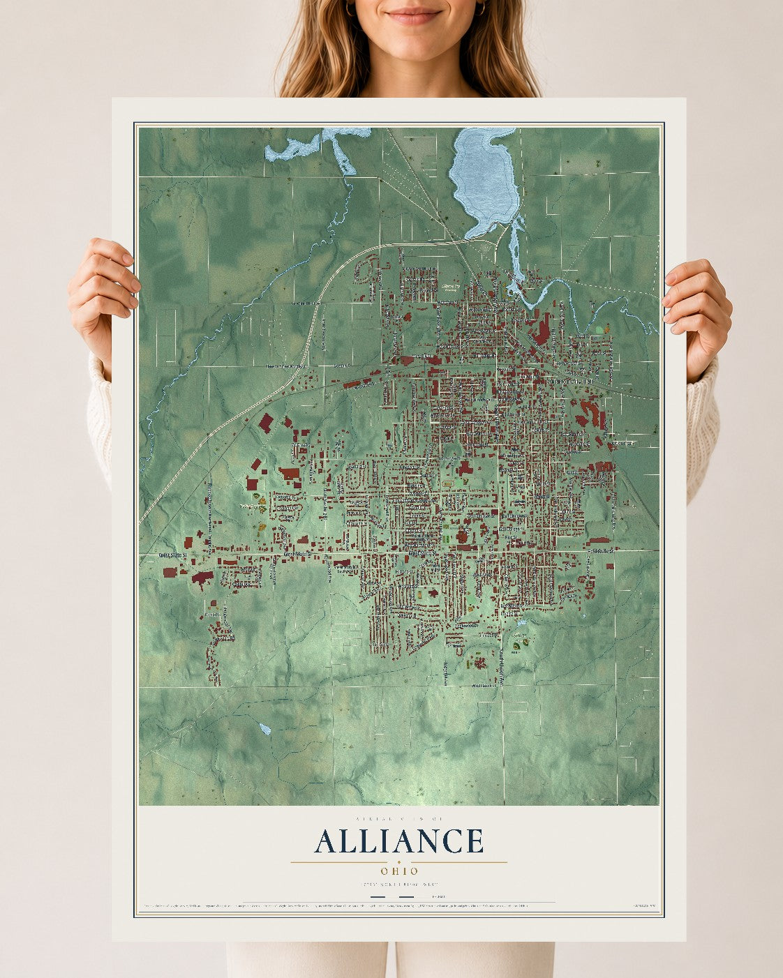 Map of Alliance, Ohio, 24 x 36 inch unframed archival matte print
