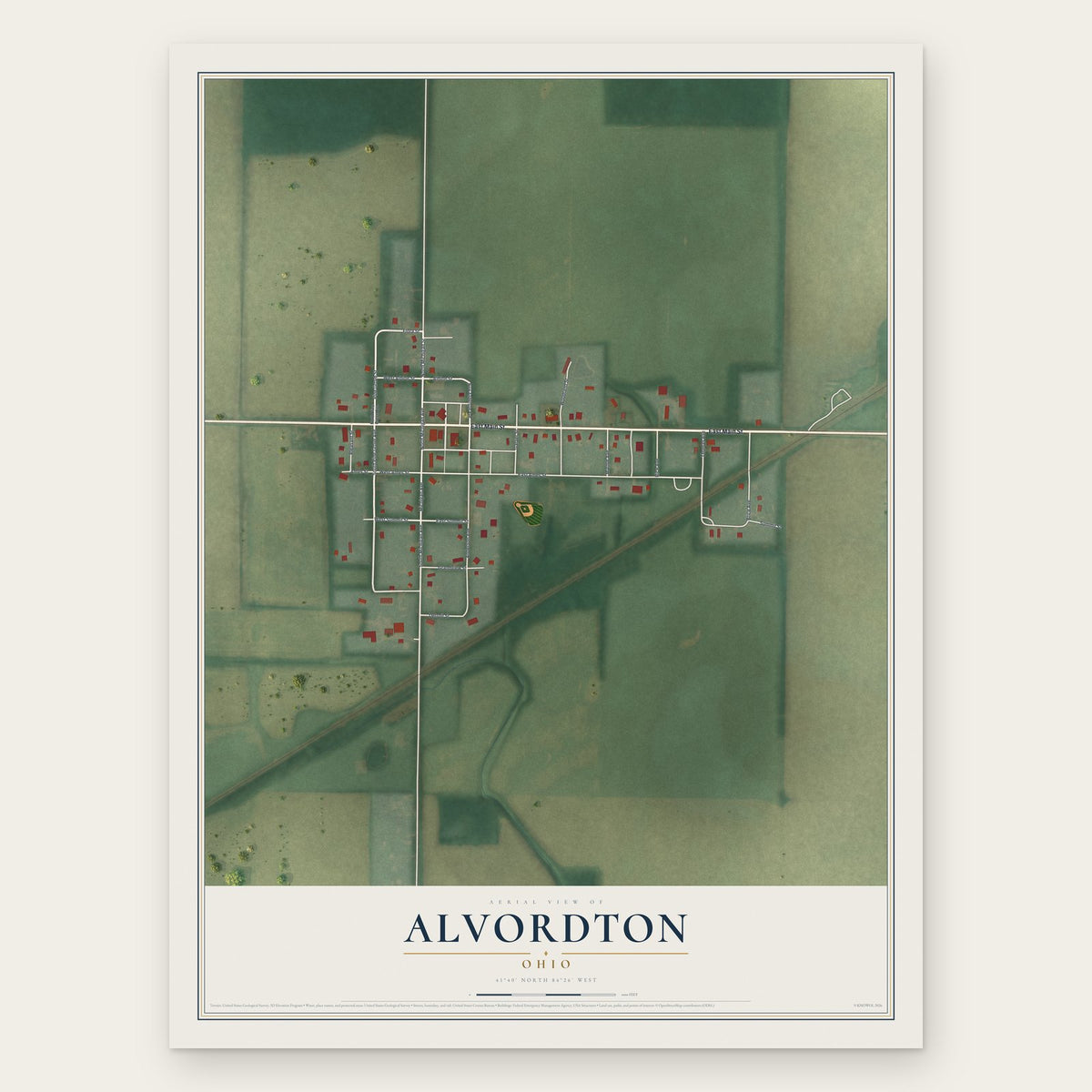 Alvordton, Ohio map print, the full design