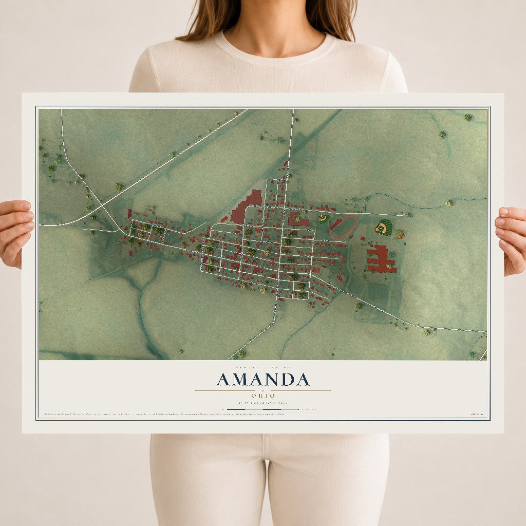Map of Amanda, Ohio, 18 x 24 inch unframed archival matte print