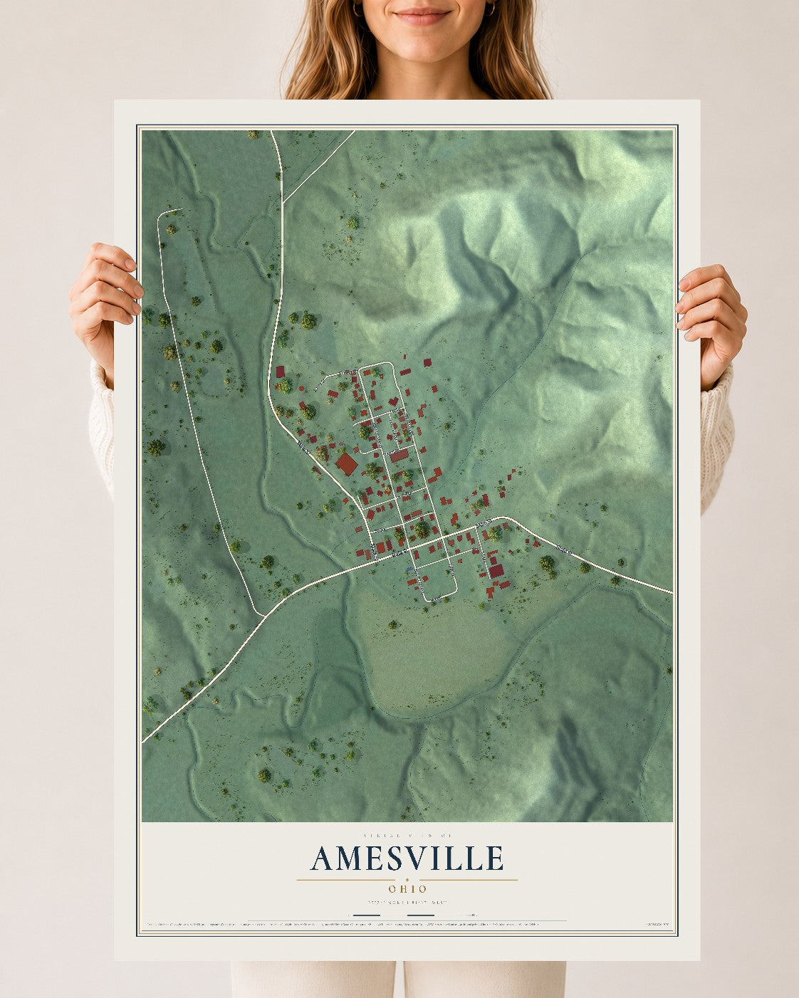 Map of Amesville, Ohio, 24 x 36 inch unframed archival matte print