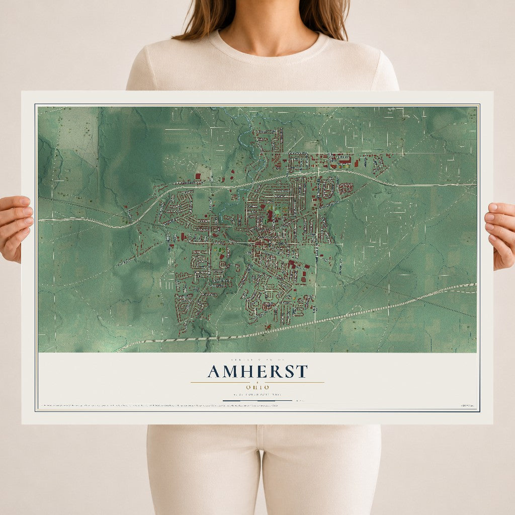 Map of Amherst, Ohio, 18 x 24 inch unframed archival matte print