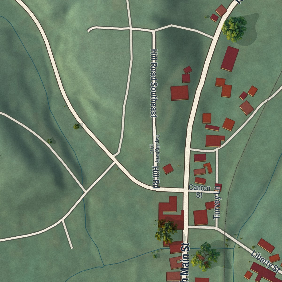 Second close-up of the map of Amsterdam, Ohio print showing more streets and buildings