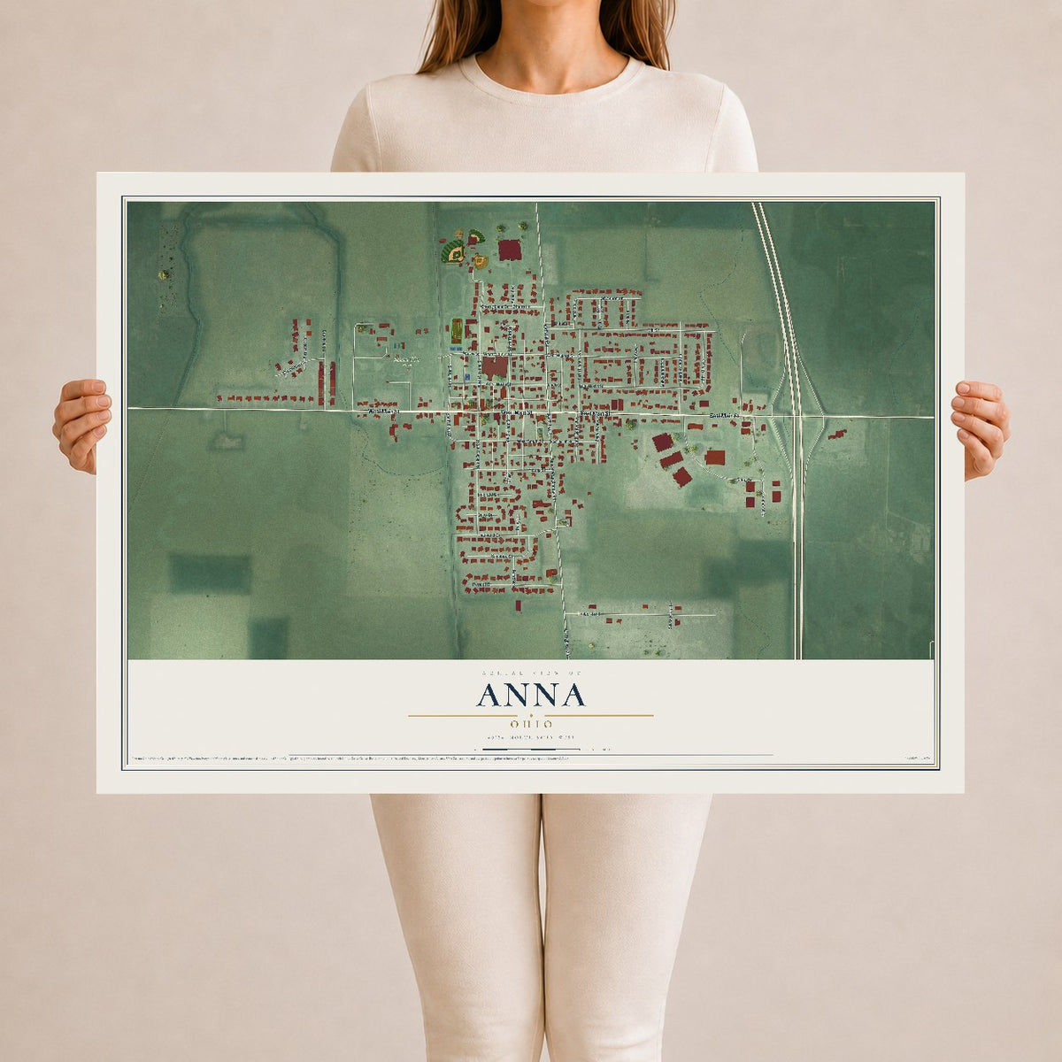 Map of Anna, Ohio, 24 x 36 inch unframed archival matte print
