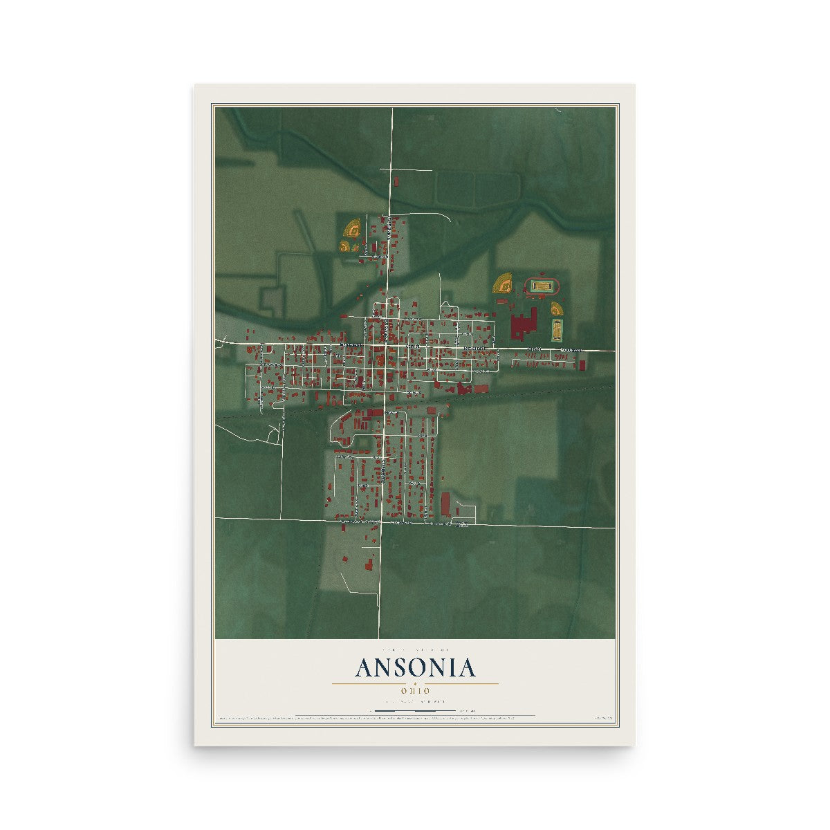 Map of Ansonia, Ohio, 12 x 18 inch unframed archival matte print