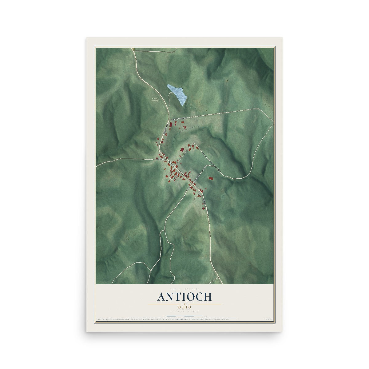 Map of Antioch, Ohio, 12 x 18 inch unframed archival matte print