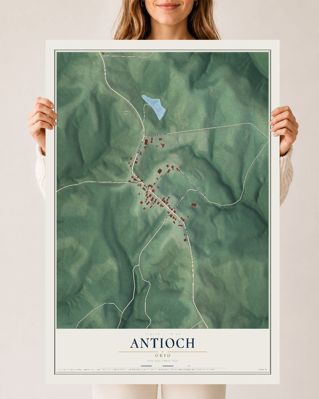 Map of Antioch, Ohio, 24 x 36 inch unframed archival matte print