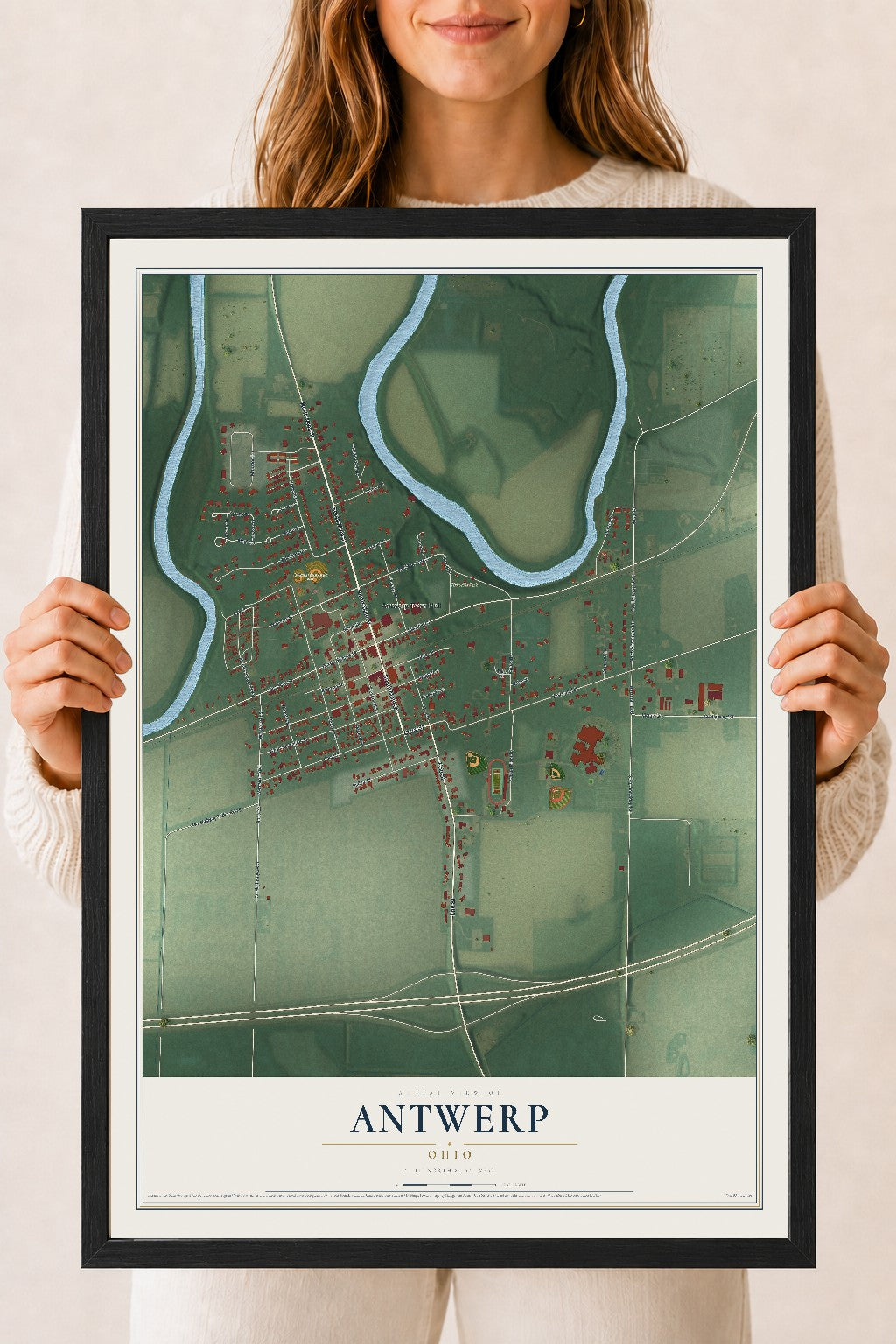 Map of Antwerp, Ohio, 18 x 24 inch print in a black wood frame