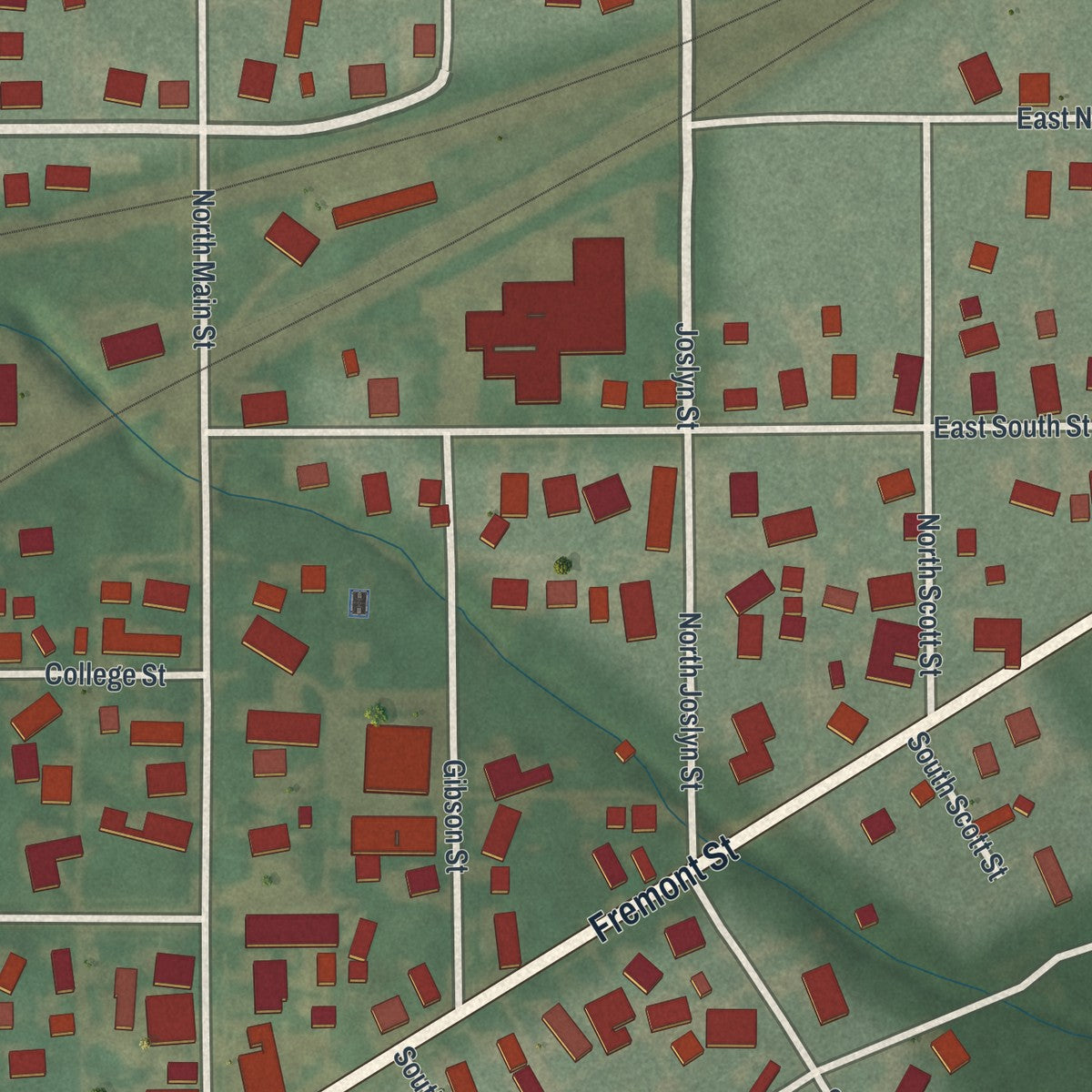 Close-up of the map of Arcadia, Ohio print showing street and building detail