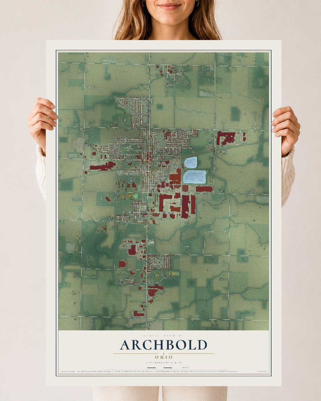 Map of Archbold, Ohio, 24 x 36 inch unframed archival matte print